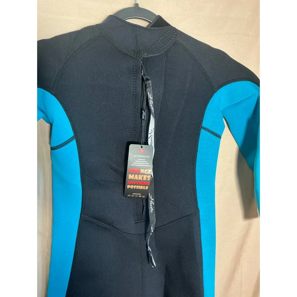 Hevto Wetsuit Kids Size 12 Black Blue New 3/2mm Neoprene Full Body Back Zip